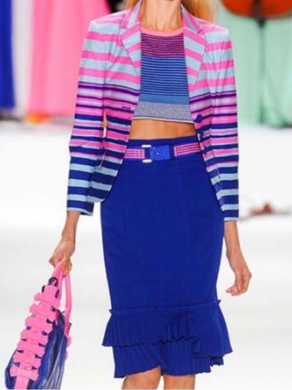 Nanette Lepore Pink Blue Striped 3 Button Blazer Jacket Size 4